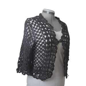 Crochet Jacket XL Curio Black Open Front Cardigan Cottagecore Boho EUC